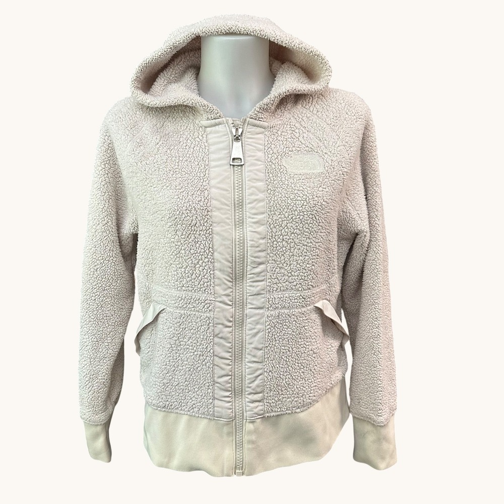 The North Face Sherpa Zip Up Jacket in Cream Full Zip Hooded sz M medium